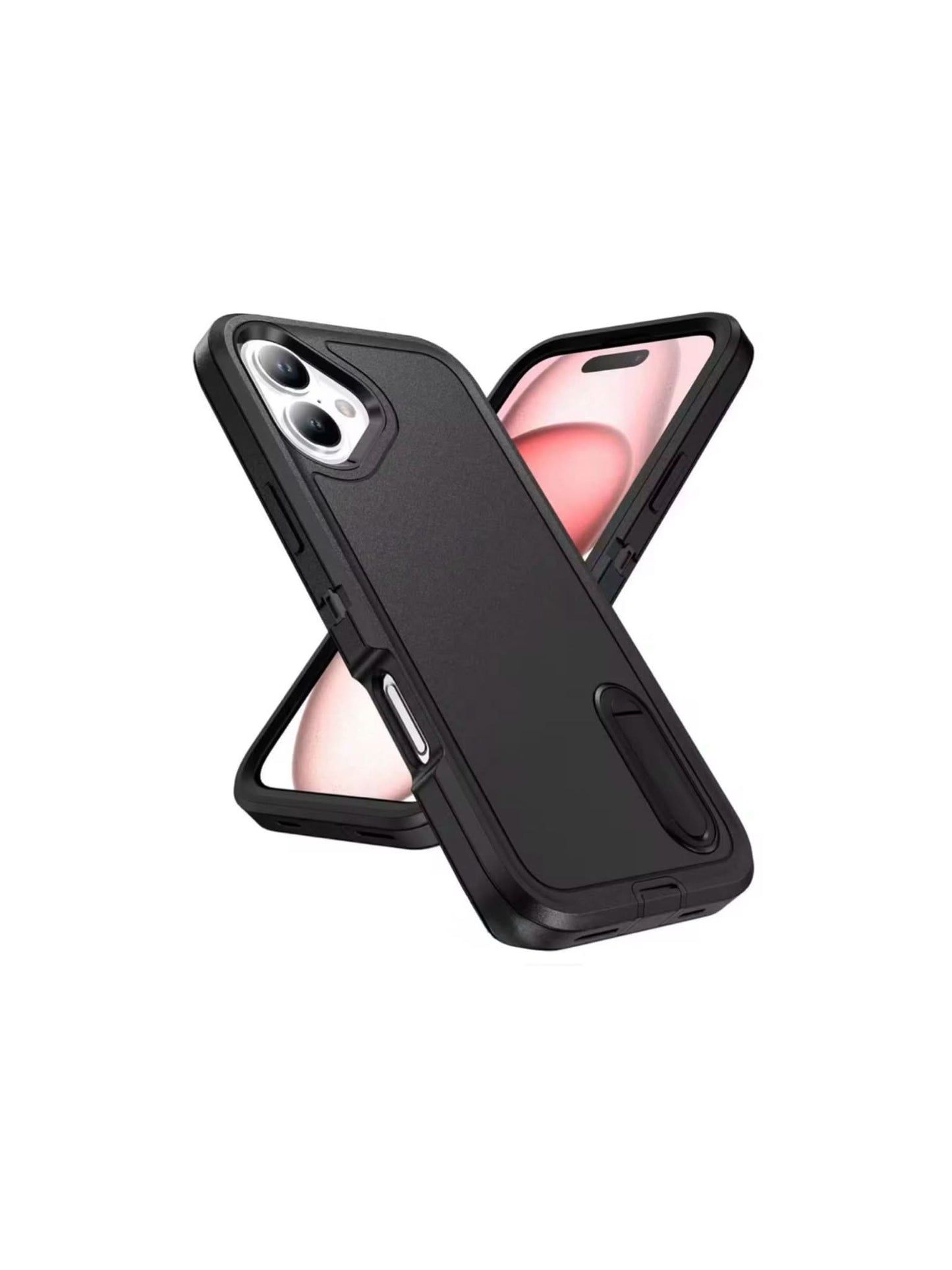 Black Heavy Duty Protective Multi-Layer Phone Case with Kickstand – Rugged iPhone Cover