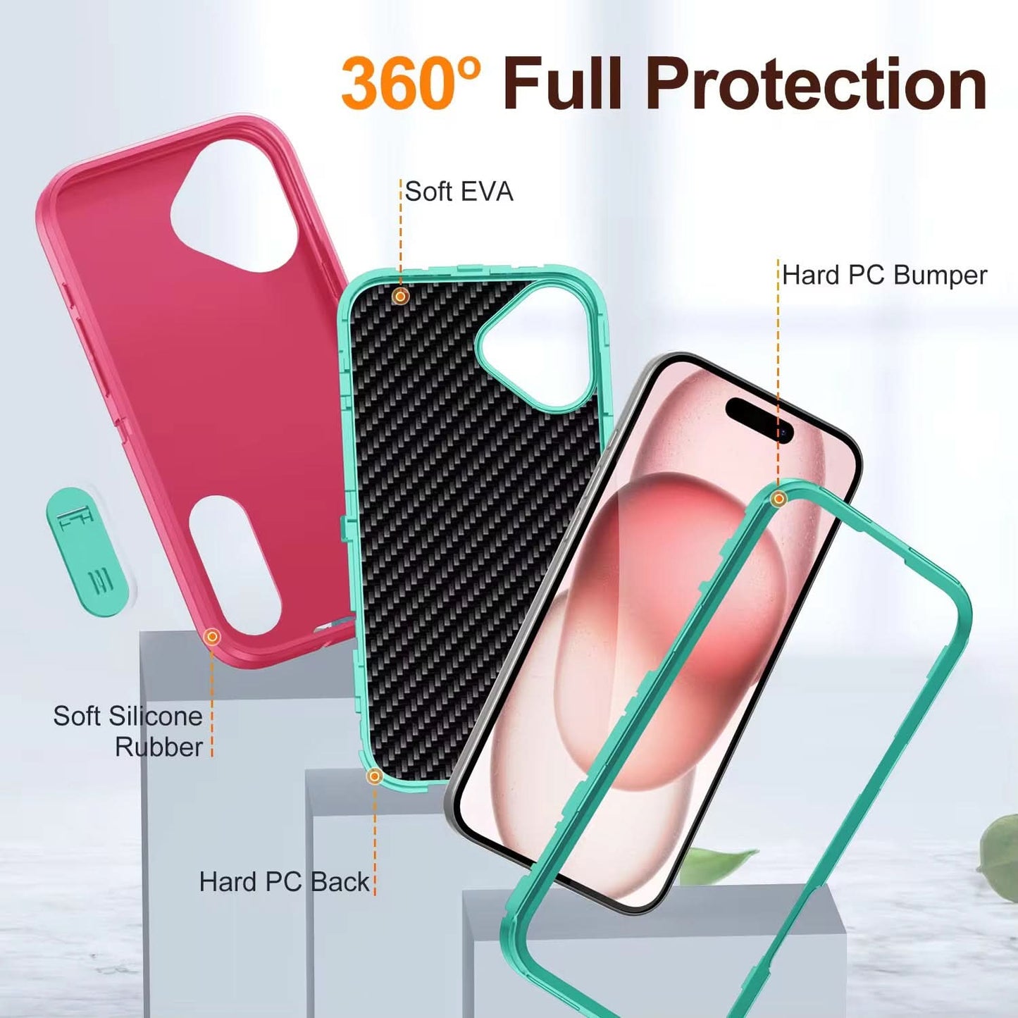 Pink Heavy Duty Protective Multi-Layer Phone Case with Kickstand – Rugged iPhone Cover