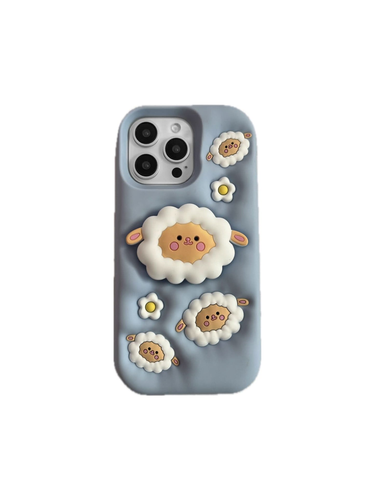 Blue Sheep Kawaii Aesthetic 3D Phone Case with Grip – Cute Protective iPhone Cover