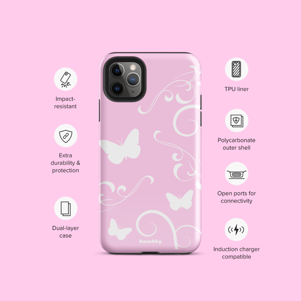 Pink and White Y2K Aesthetic Butterfly Swirl Phone Case - kasebby