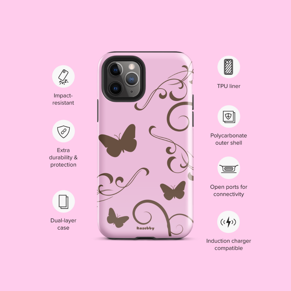 Pink and Brown Y2K Aesthetic Butterfly Swirl Phone Case - kasebby