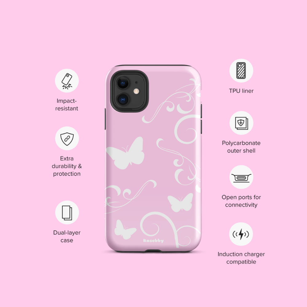 Pink and White Y2K Aesthetic Butterfly Swirl Phone Case - kasebby