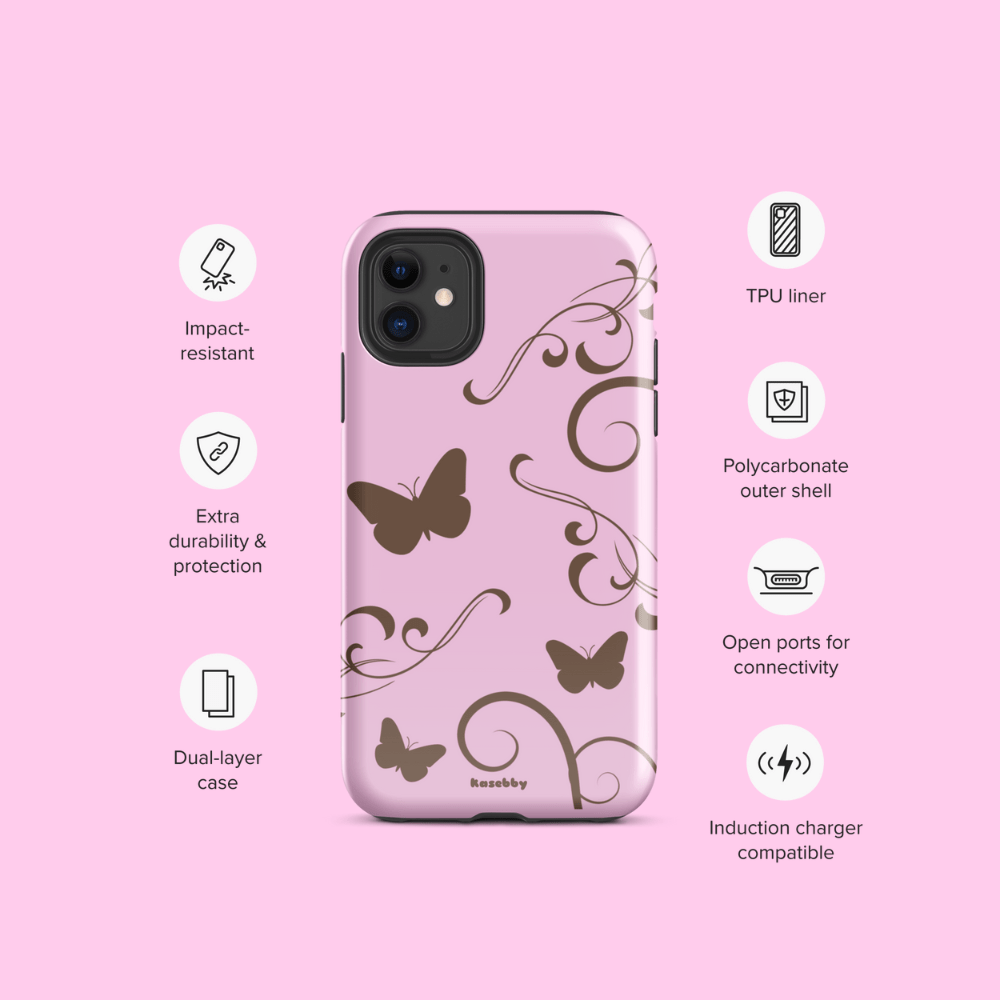 Pink and Brown Y2K Aesthetic Butterfly Swirl Phone Case - kasebby