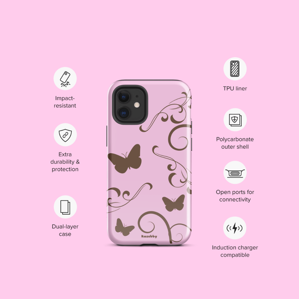 Pink and Brown Y2K Aesthetic Butterfly Swirl Phone Case - kasebby