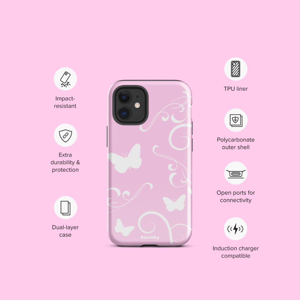 Pink and White Y2K Aesthetic Butterfly Swirl Phone Case - kasebby
