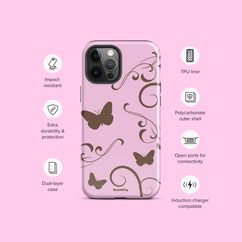 Pink and Brown Y2K Aesthetic Butterfly Swirl Phone Case - kasebby