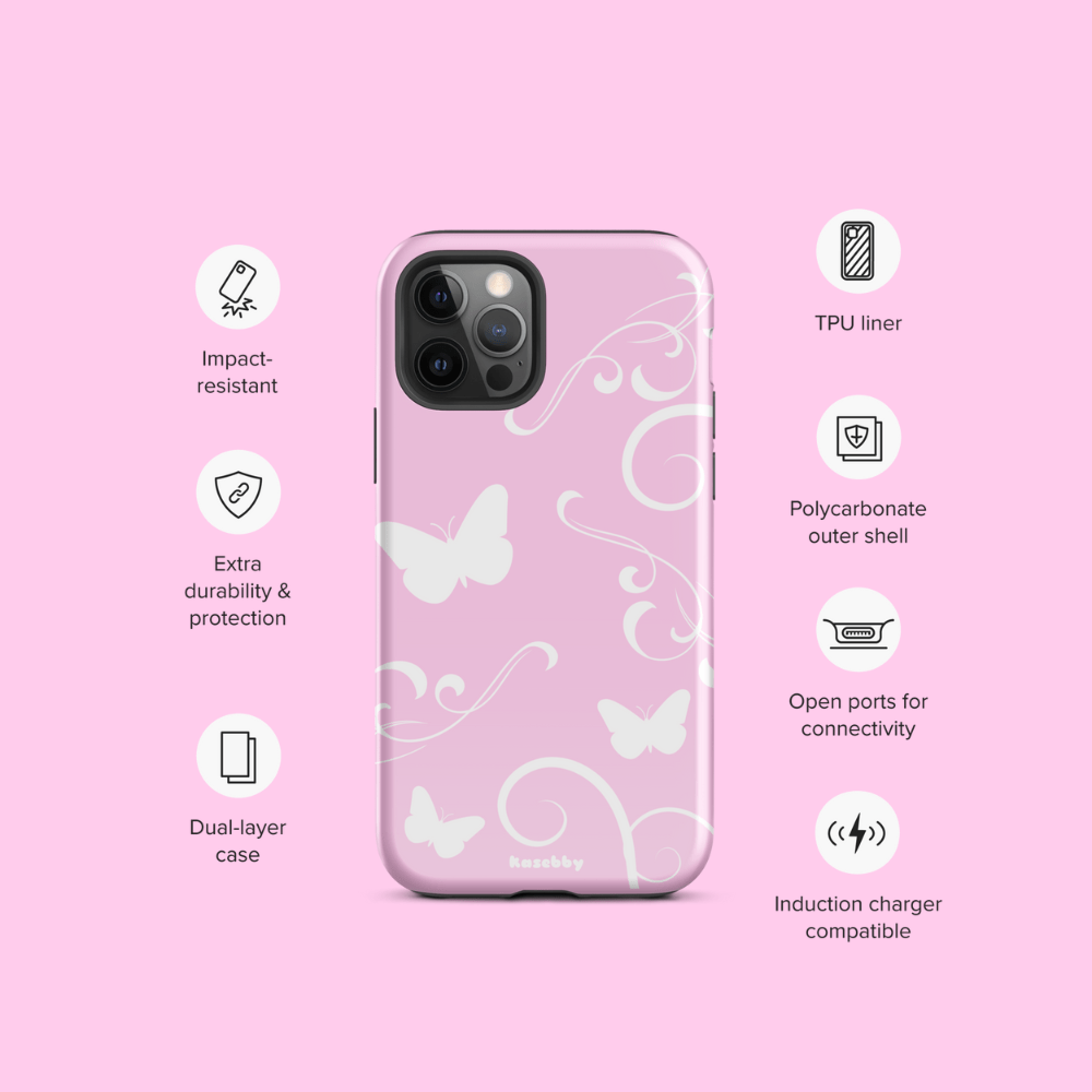 Pink and White Y2K Aesthetic Butterfly Swirl Phone Case - kasebby