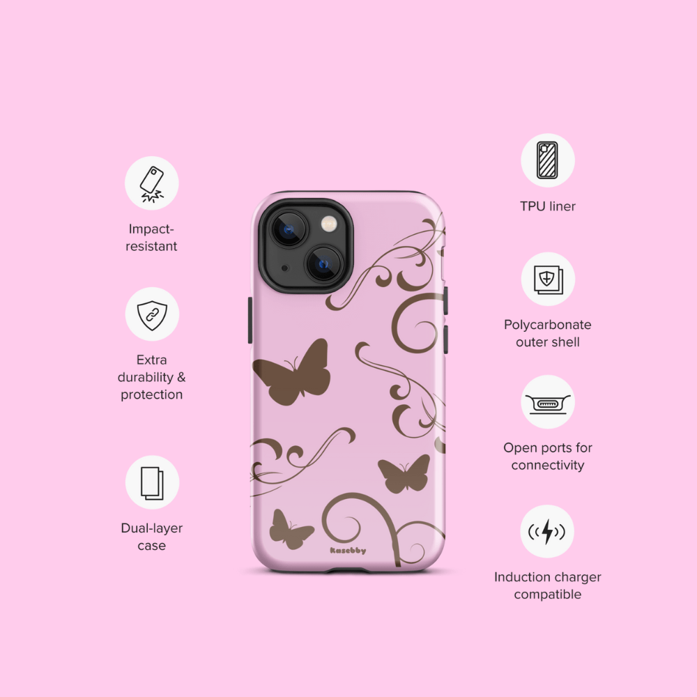 Pink and Brown Y2K Aesthetic Butterfly Swirl Phone Case - kasebby