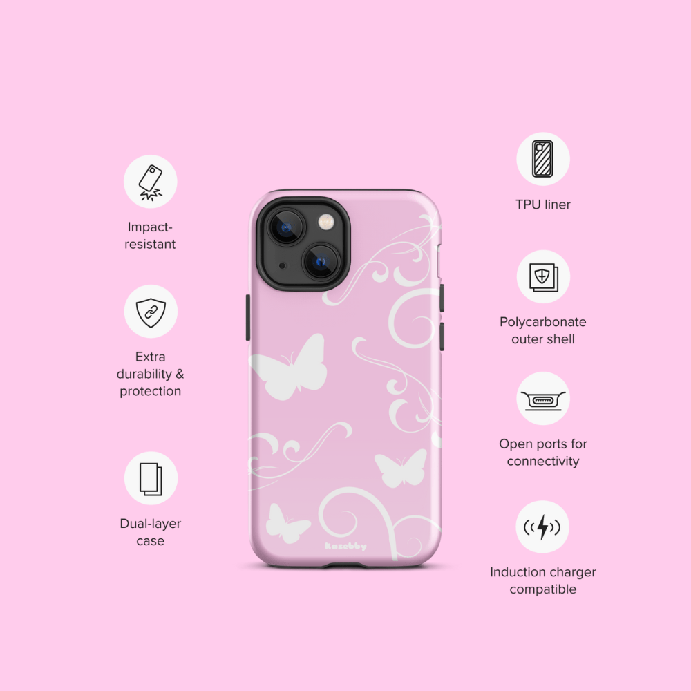 Pink and White Y2K Aesthetic Butterfly Swirl Phone Case - kasebby