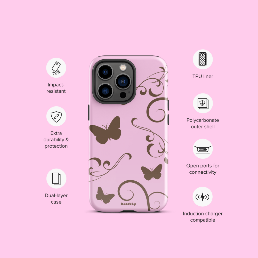Pink and Brown Y2K Aesthetic Butterfly Swirl Phone Case - kasebby