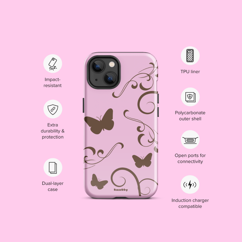 Pink and Brown Y2K Aesthetic Butterfly Swirl Phone Case - kasebby