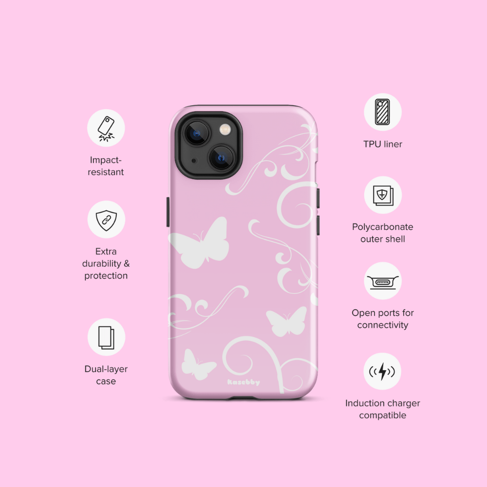 Pink and White Y2K Aesthetic Butterfly Swirl Phone Case - kasebby