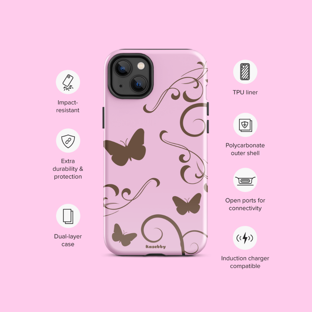 Pink and Brown Y2K Aesthetic Butterfly Swirl Phone Case - kasebby