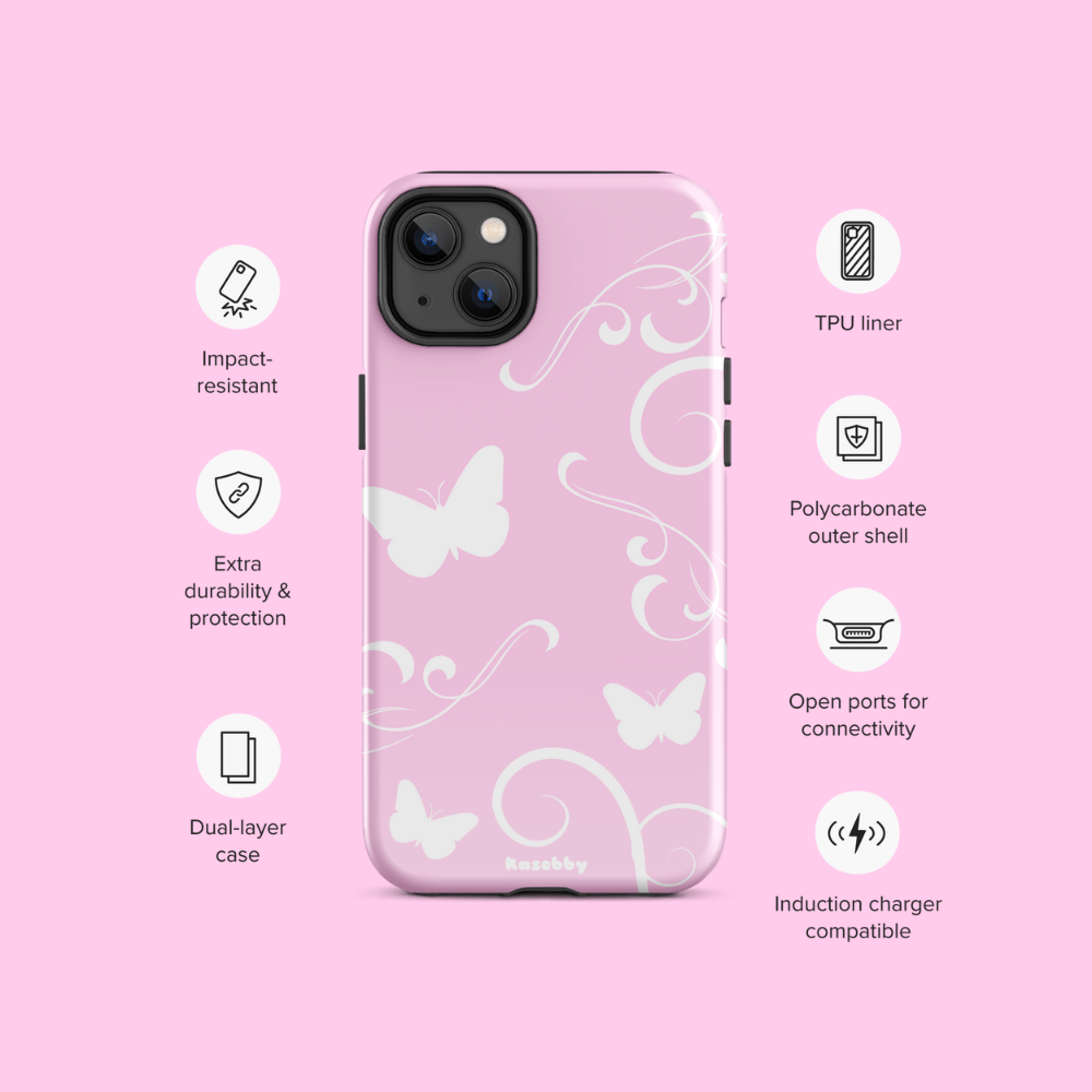 Pink and White Y2K Aesthetic Butterfly Swirl Phone Case - kasebby