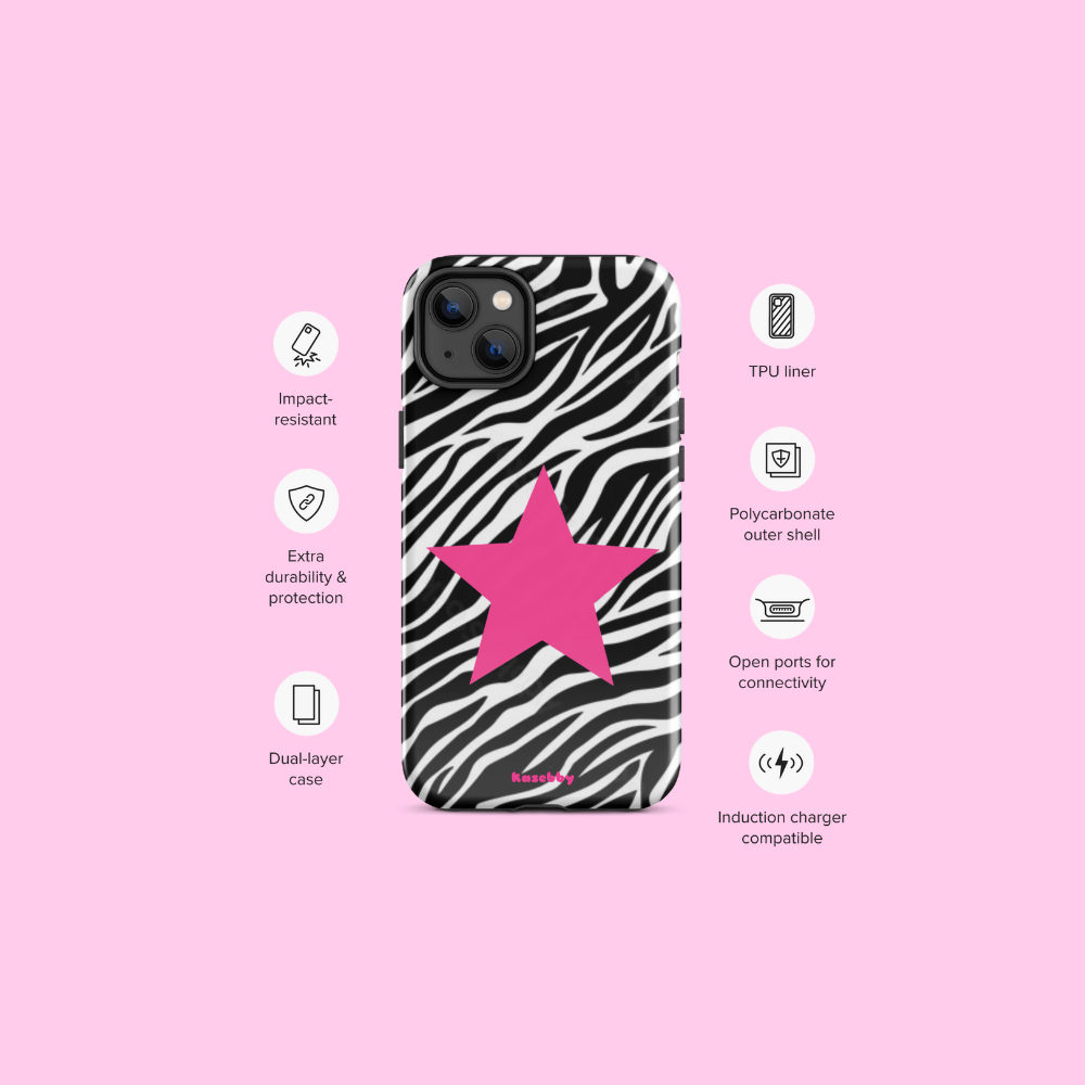 Zebra Print McBling Phone Case – MagSafe Compatible, Precise Cutouts