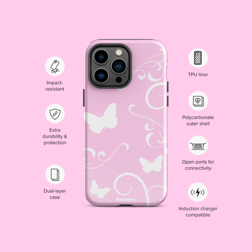 Pink and White Y2K Aesthetic Butterfly Swirl Phone Case - kasebby