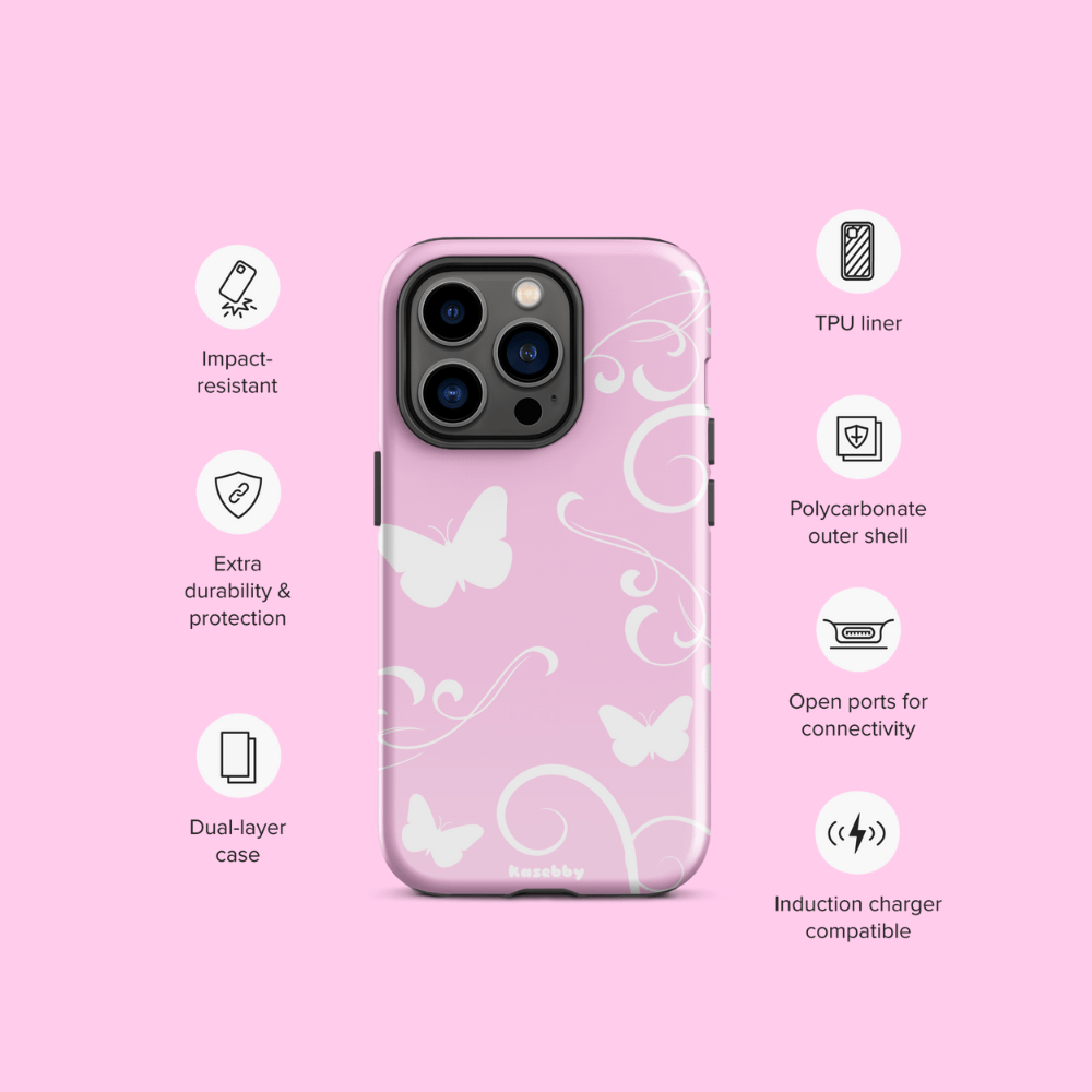 Pink and White Y2K Aesthetic Butterfly Swirl Phone Case - kasebby