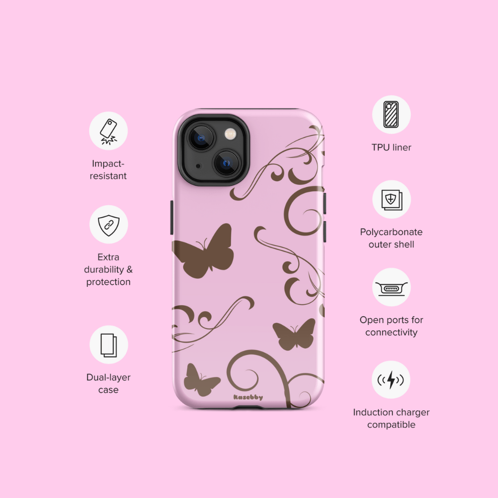 Pink and Brown Y2K Aesthetic Butterfly Swirl Phone Case - kasebby