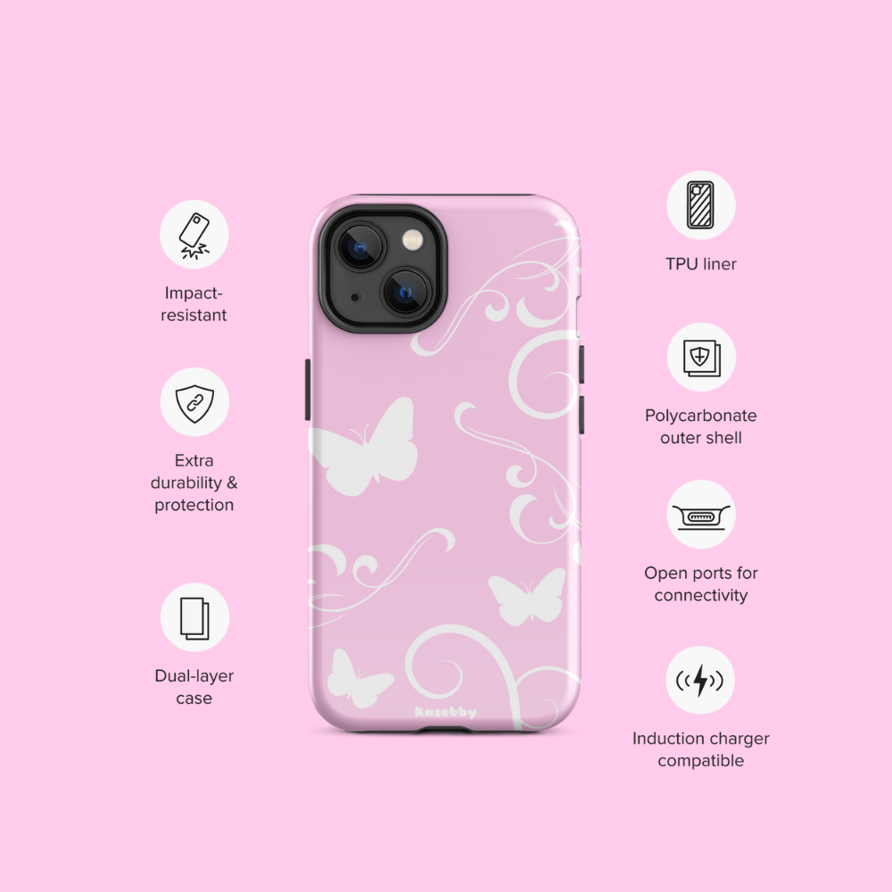 Pink and White Y2K Aesthetic Butterfly Swirl Phone Case - kasebby