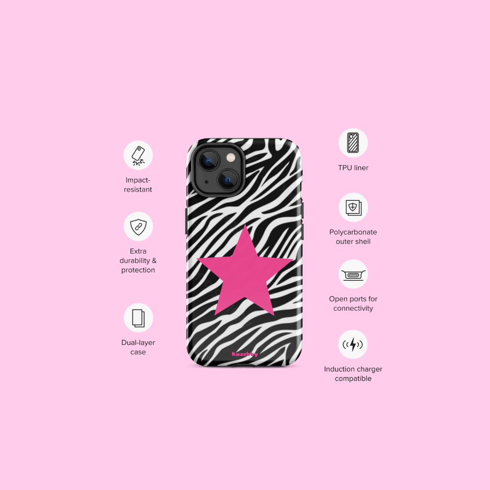 Zebra Print McBling Phone Case – MagSafe Compatible, Precise Cutouts