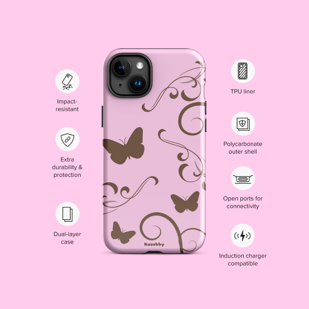 Pink and Brown Y2K Aesthetic Butterfly Swirl Phone Case - kasebby