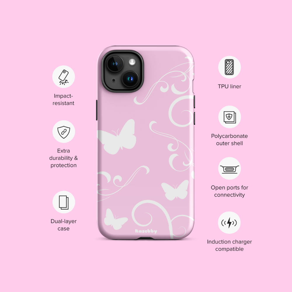 Pink and White Y2K Aesthetic Butterfly Swirl Phone Case - kasebby