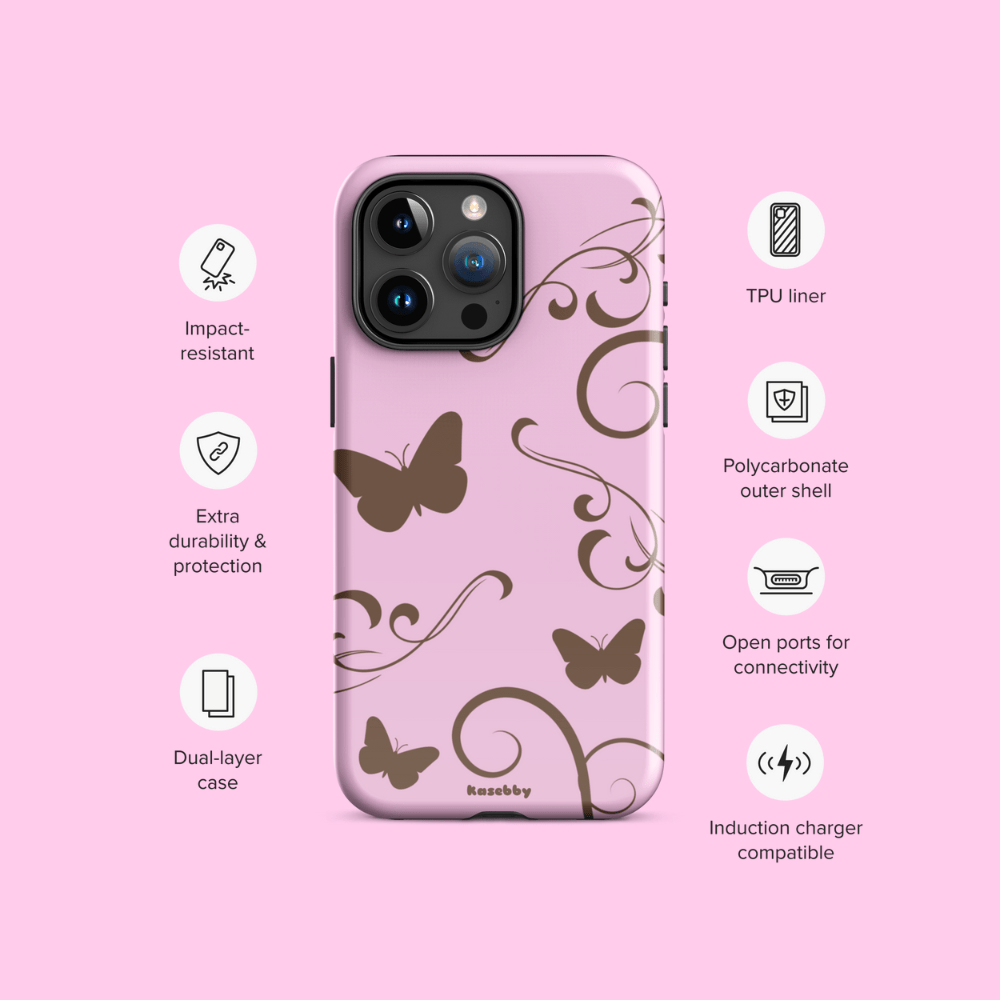 Pink and Brown Y2K Aesthetic Butterfly Swirl Phone Case - kasebby