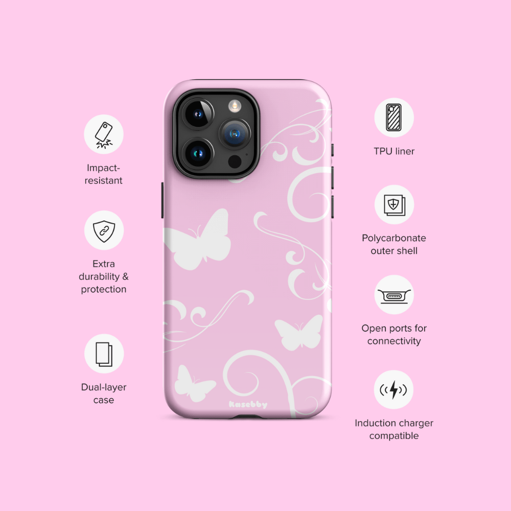 Pink and White Y2K Aesthetic Butterfly Swirl Phone Case - kasebby