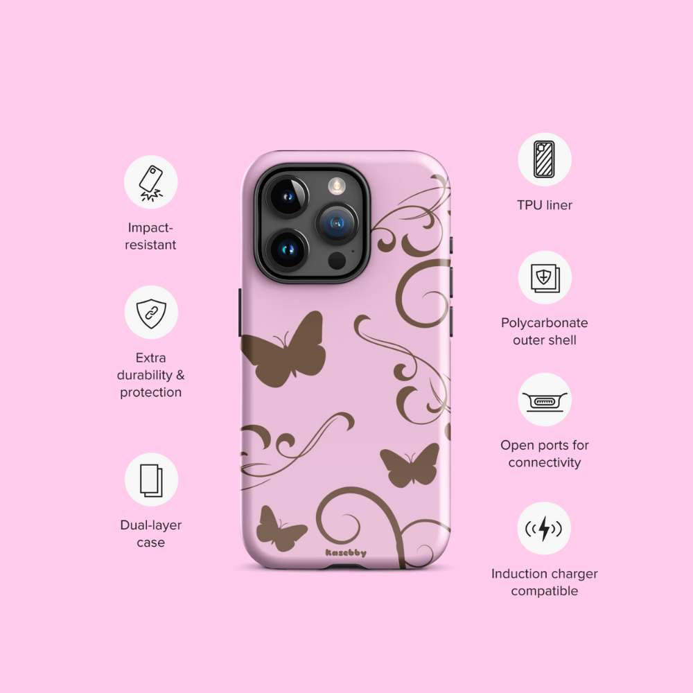 Pink and Brown Y2K Aesthetic Butterfly Swirl Phone Case - kasebby