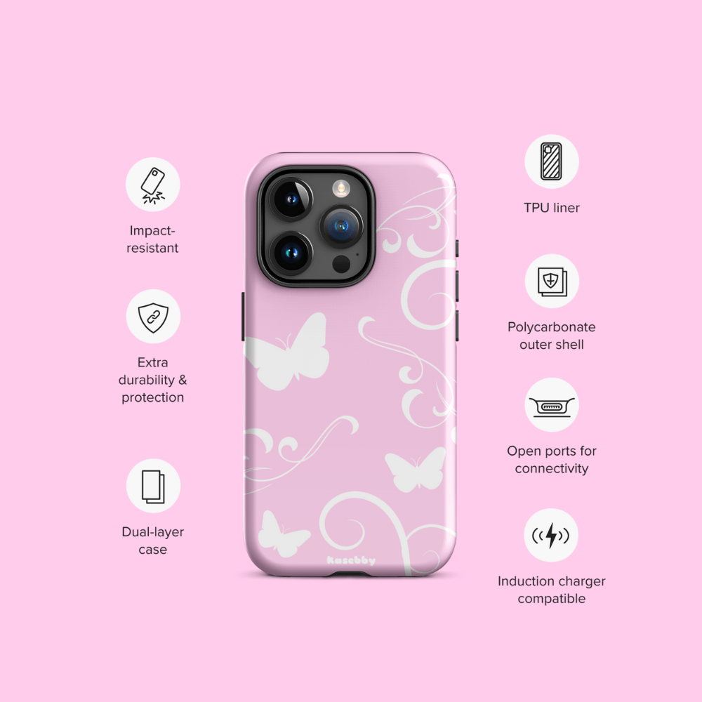 Pink and White Y2K Aesthetic Butterfly Swirl Phone Case - kasebby