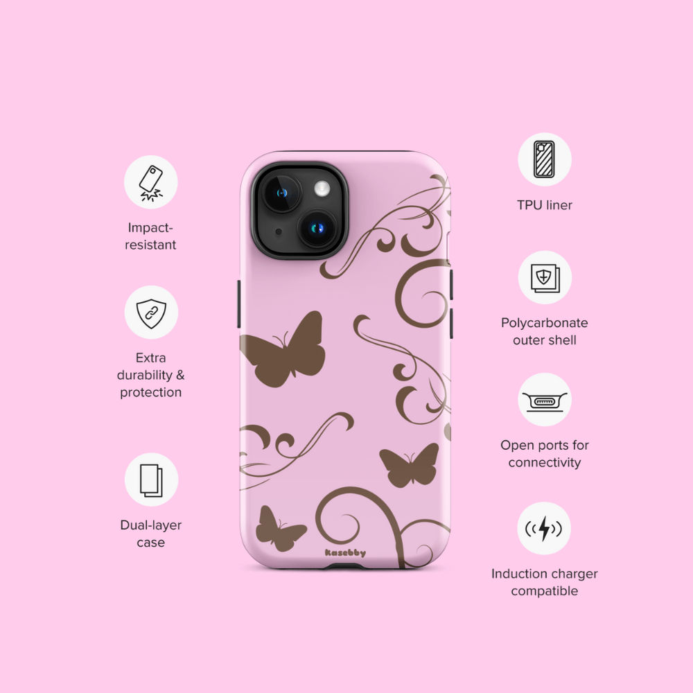 Pink and Brown Y2K Aesthetic Butterfly Swirl Phone Case - kasebby