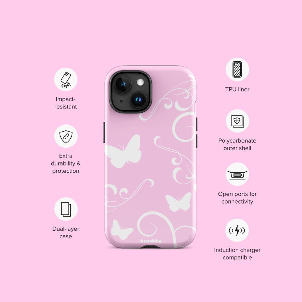 Pink and White Y2K Aesthetic Butterfly Swirl Phone Case - kasebby