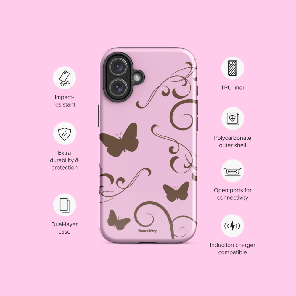 Pink and Brown Y2K Aesthetic Butterfly Swirl Phone Case - kasebby