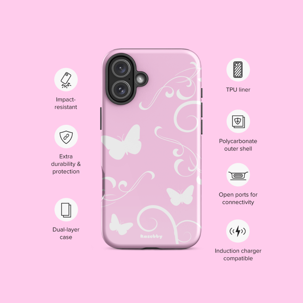 Pink and White Y2K Aesthetic Butterfly Swirl Phone Case - kasebby