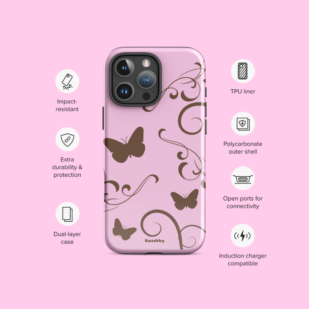 Pink and Brown Y2K Aesthetic Butterfly Swirl Phone Case - kasebby