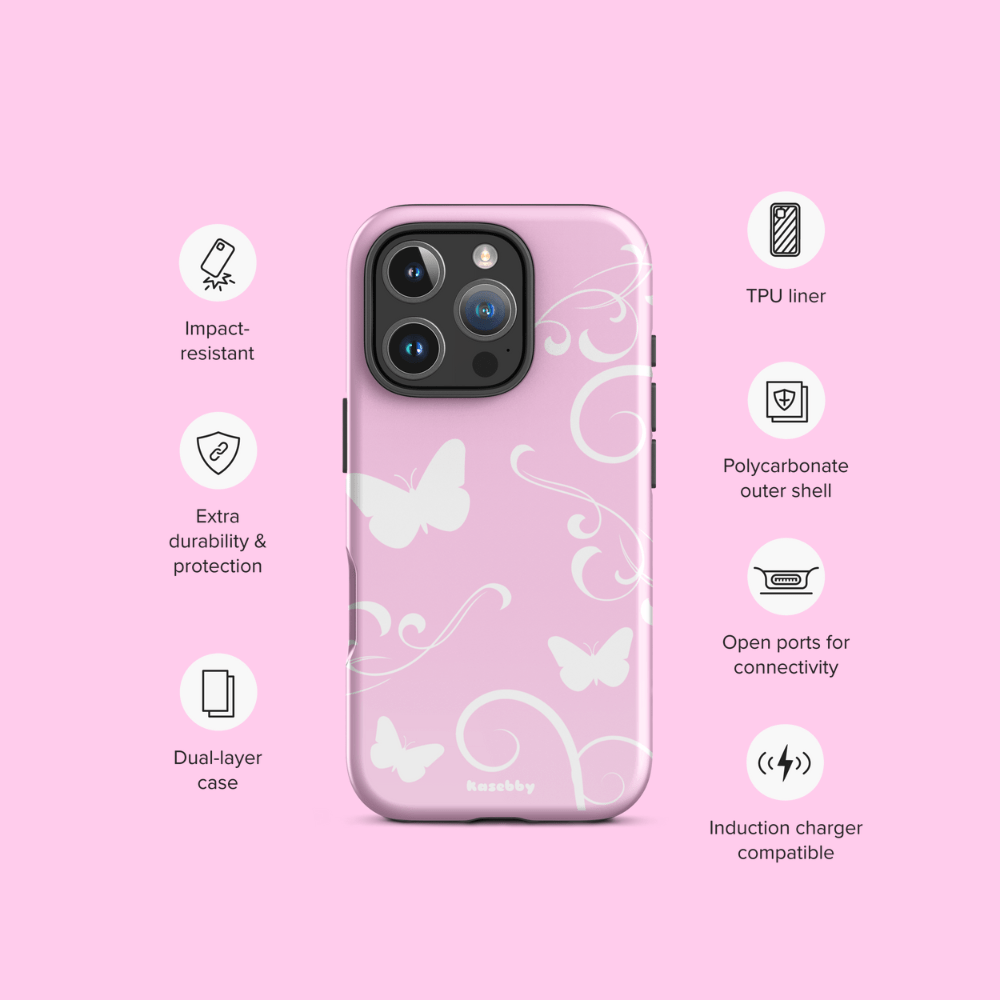 Pink and White Y2K Aesthetic Butterfly Swirl Phone Case - kasebby