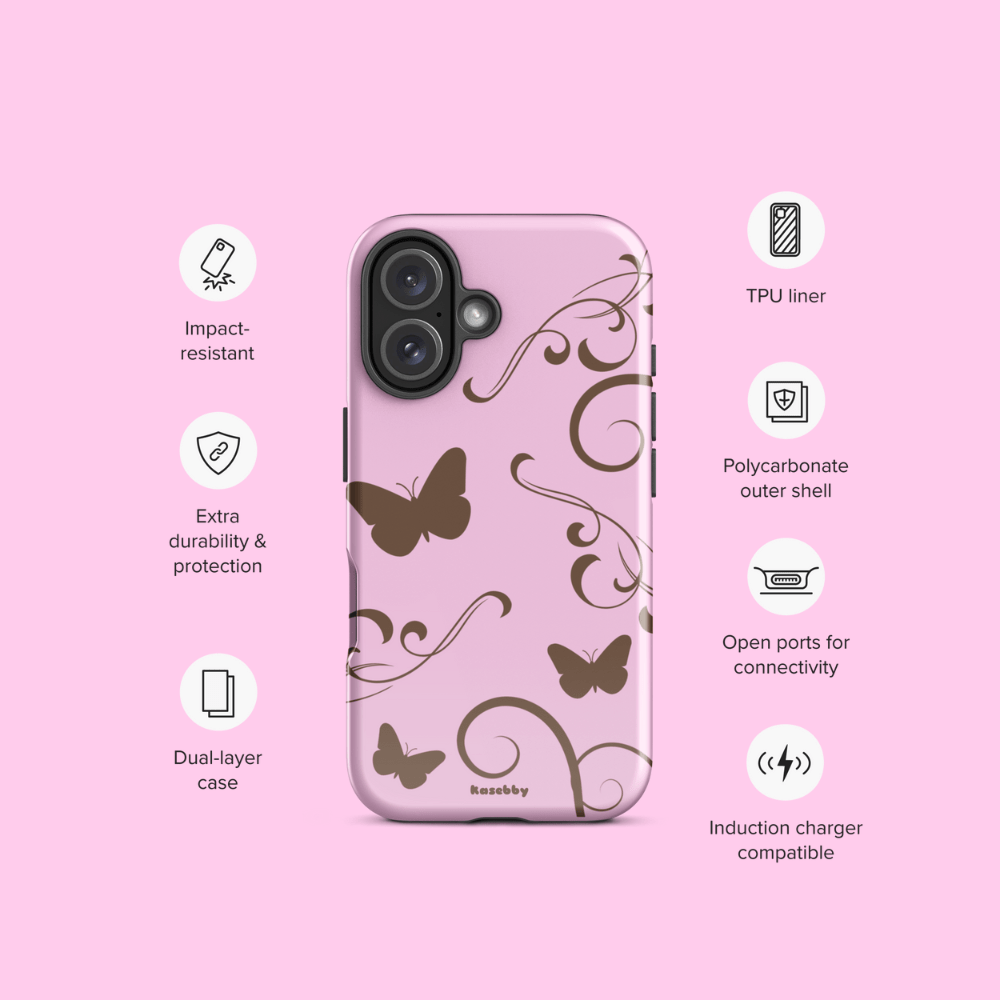 Pink and Brown Y2K Aesthetic Butterfly Swirl Phone Case - kasebby