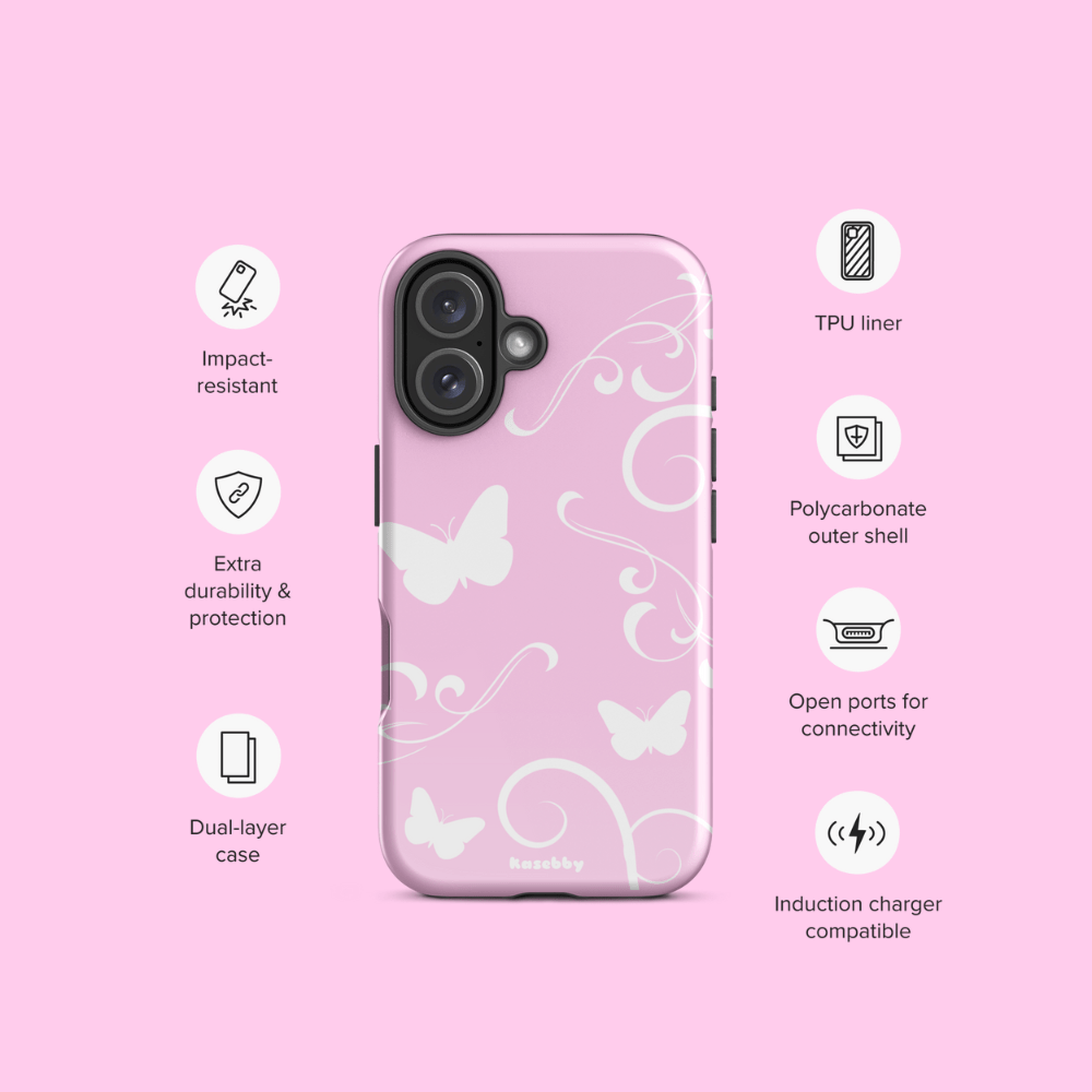 Pink and White Y2K Aesthetic Butterfly Swirl Phone Case - kasebby