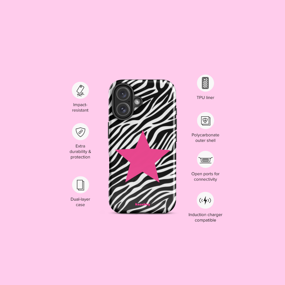 Zebra Print McBling Phone Case – MagSafe Compatible, Precise Cutouts
