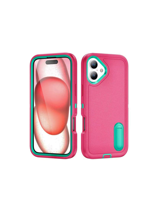 Pink Heavy Duty Protective Multi-Layer Phone Case with Kickstand – Rugged iPhone Cover