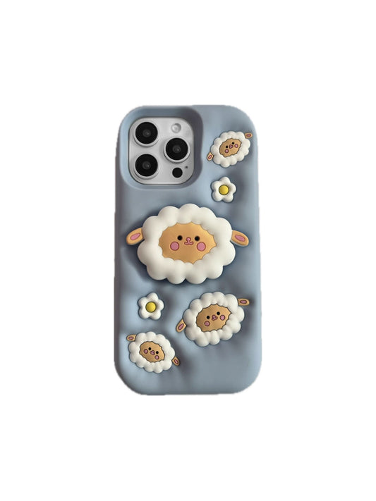 Blue Sheep Kawaii Aesthetic 3D Phone Case with Grip – Cute Protective iPhone Cover