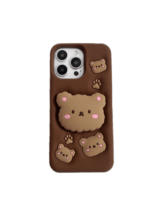 Brown Bear Kawaii Aesthetic Phone Case with Grip – Cute Protective iPhone Cover