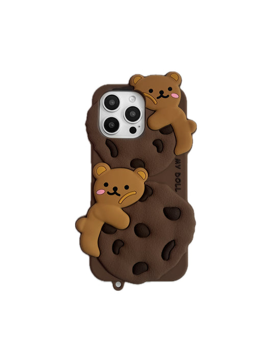Brown Cookie Bear Kawaii Aesthetic 3D Phone Case – Cute Protective iPhone Cover
