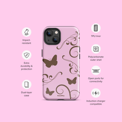 Pink and Brown Y2K Aesthetic Butterfly Swirl Phone Case - kasebby