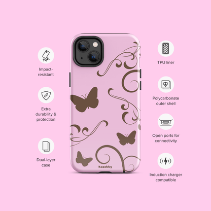 Pink and Brown Y2K Aesthetic Butterfly Swirl Phone Case - kasebby