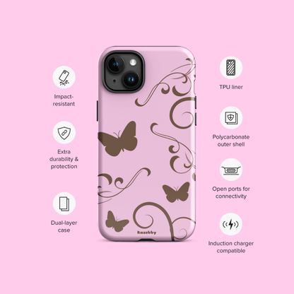 Pink and Brown Y2K Aesthetic Butterfly Swirl Phone Case - kasebby