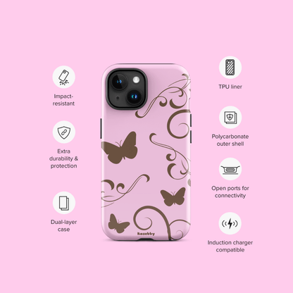Pink and Brown Y2K Aesthetic Butterfly Swirl Phone Case - kasebby