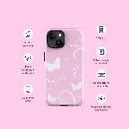 Pink and White Y2K Aesthetic Butterfly Swirl Phone Case - kasebby