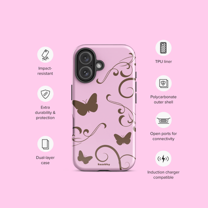 Pink and Brown Y2K Aesthetic Butterfly Swirl Phone Case - kasebby