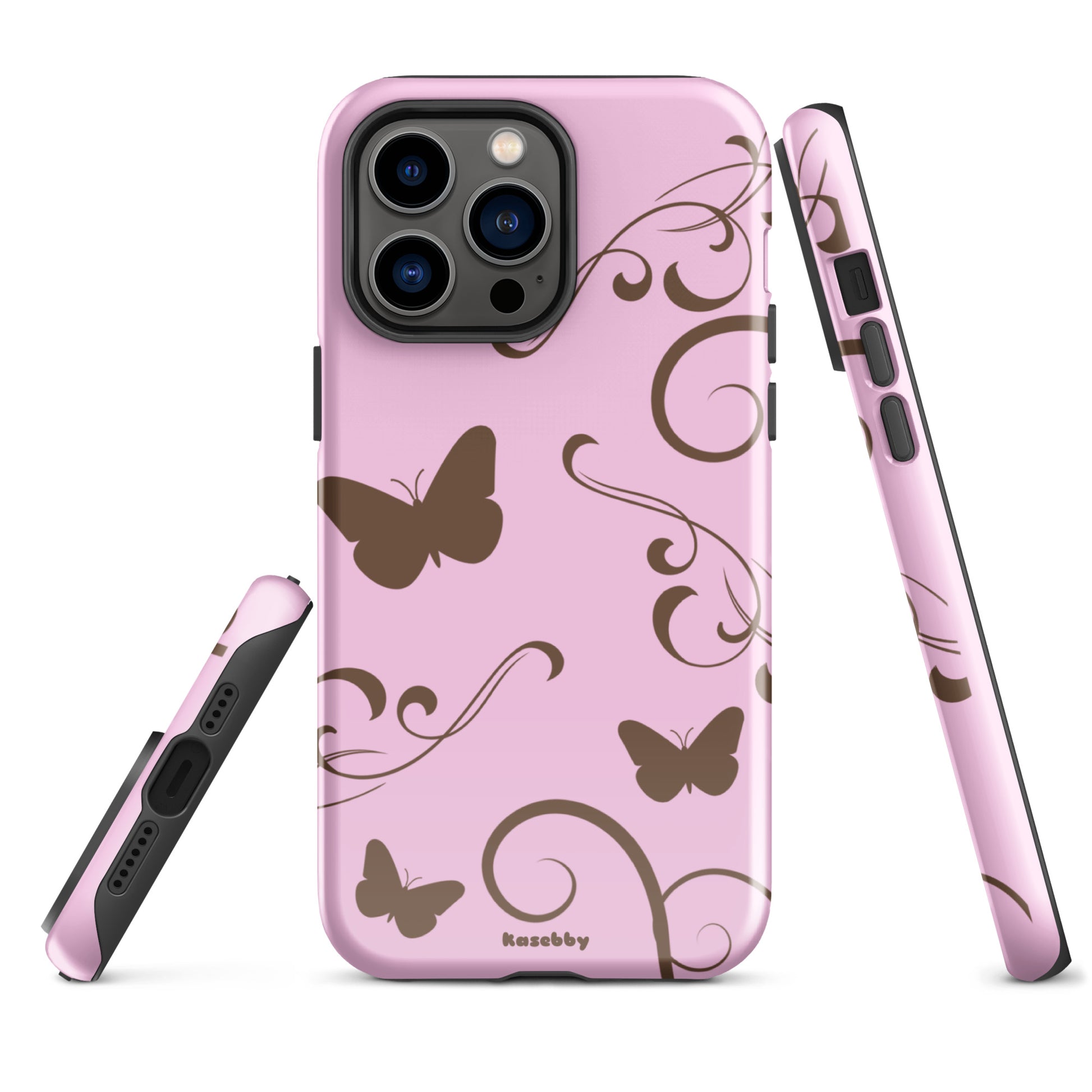 Pink and Brown Y2K Aesthetic Butterfly Swirl Phone Case - kasebby